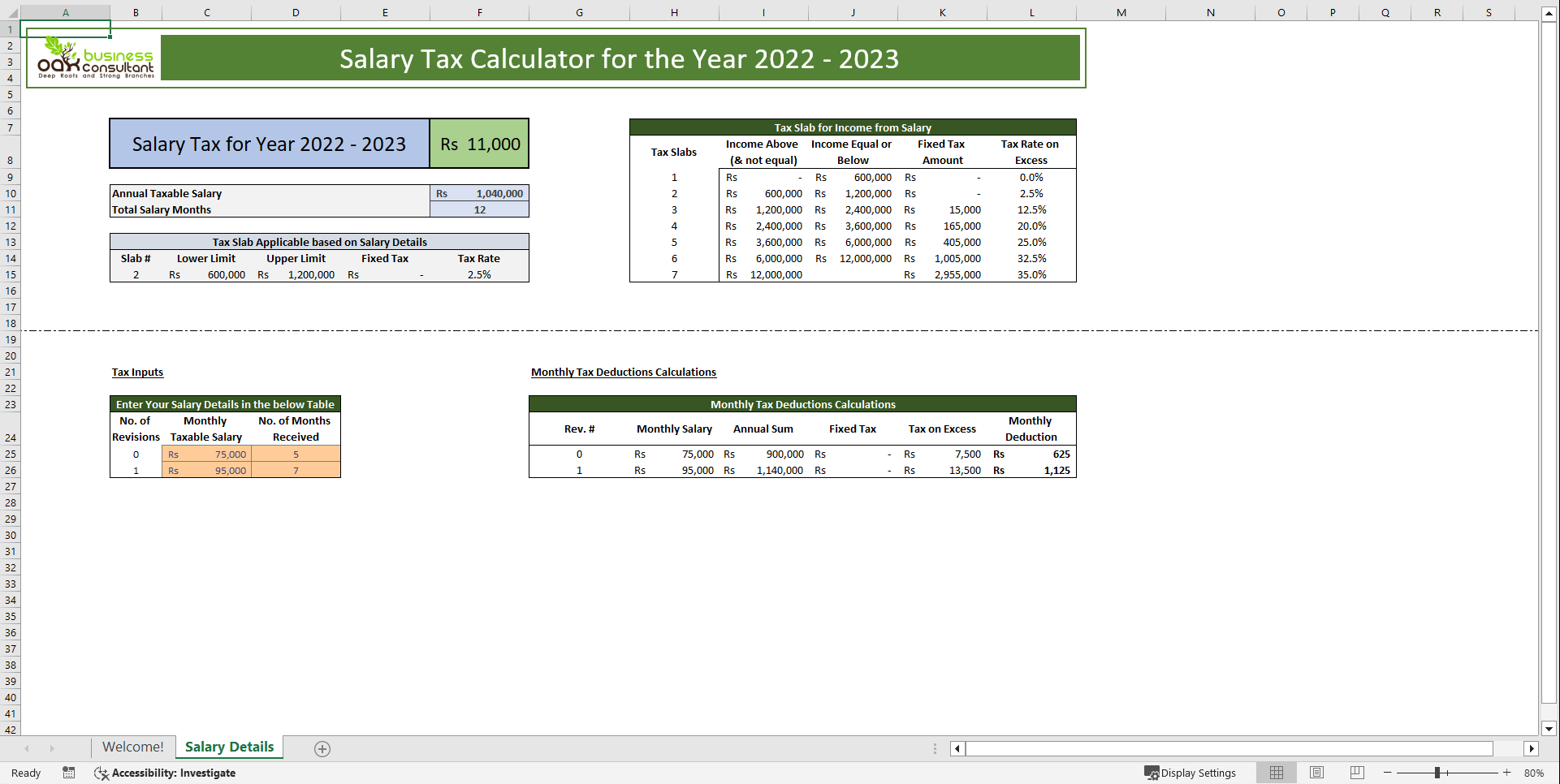 Salary Tax Calculator Financial Tool (Excel template (XLSX)) Preview Image