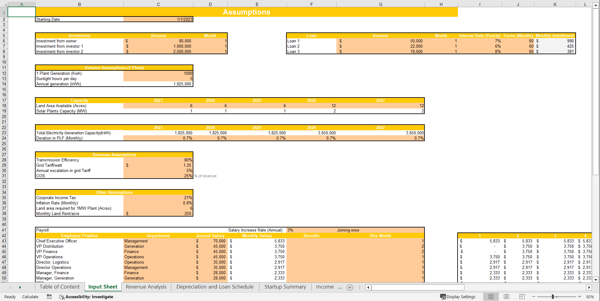 Solar Power Project Financial Model Template (Excel template (XLSX)) Preview Image