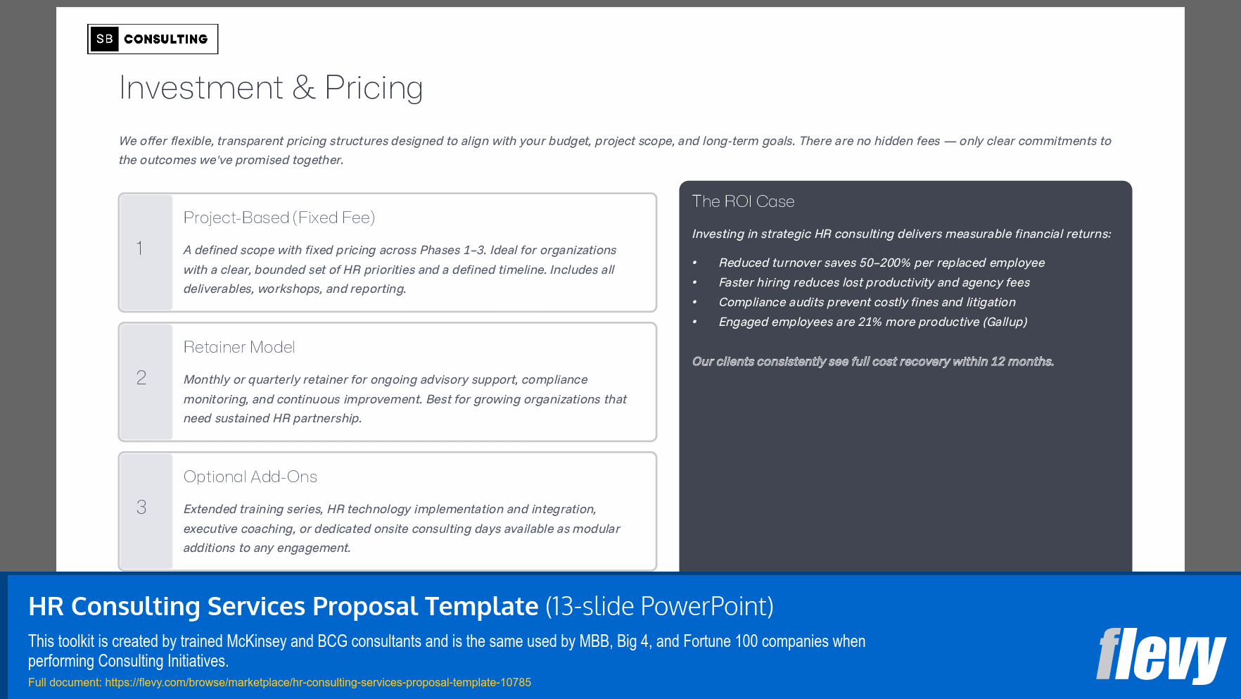 HR Consulting Services Proposal Template (13-slide PPT PowerPoint presentation slide deck (PPTX)) Preview Image