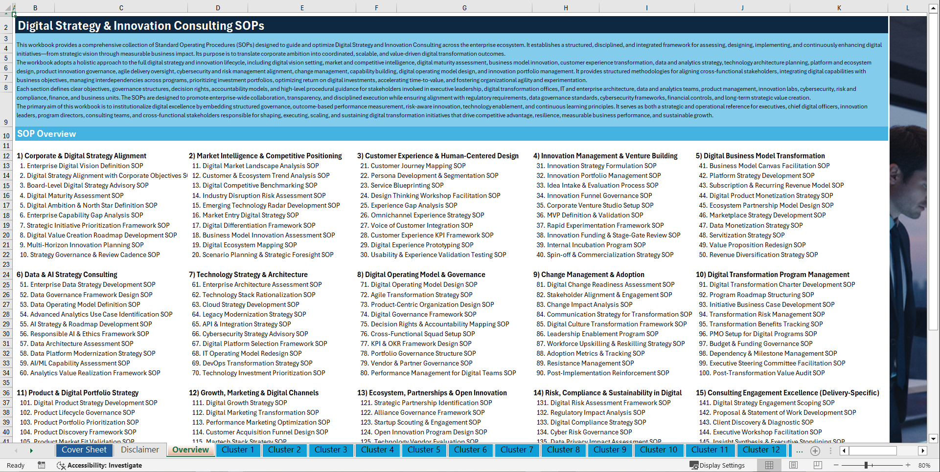 100+ Digital Strategy & Innovation Consulting SOPs (Excel template (XLSX)) Preview Image