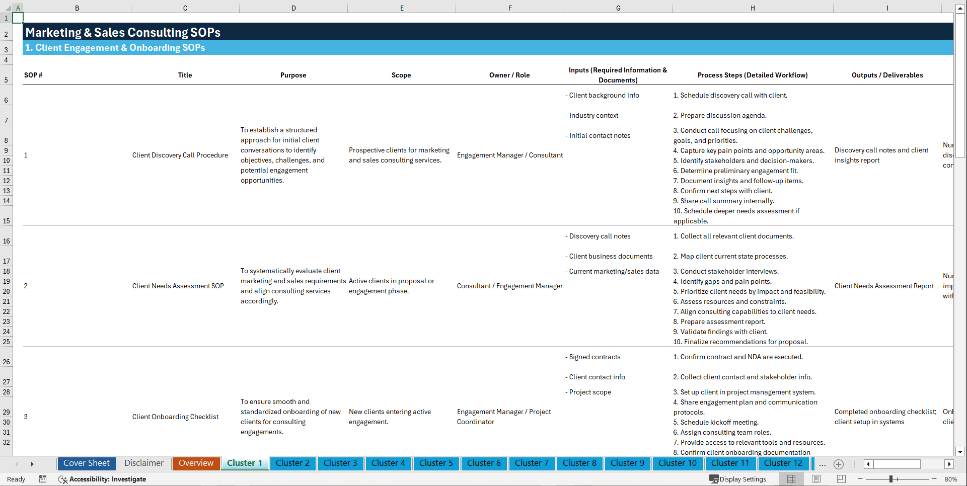 100+ Marketing & Sales Consulting SOPs (Excel template (XLSX)) Preview Image