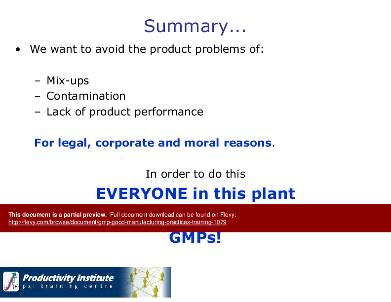 GMP (Good Manufacturing Practices) Training (183-slide PPT PowerPoint presentation (PPT)) Preview Image