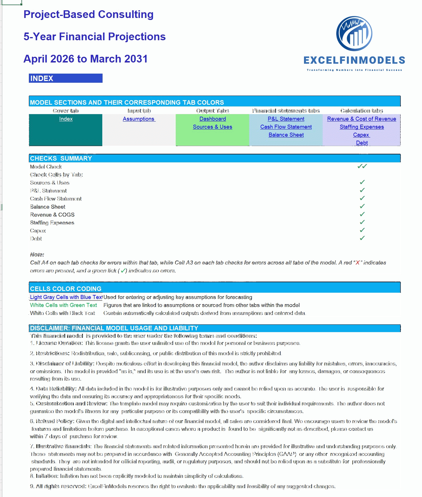 Project-Based Consulting Financial Forecast Model (Excel template (XLSX)) Preview Image