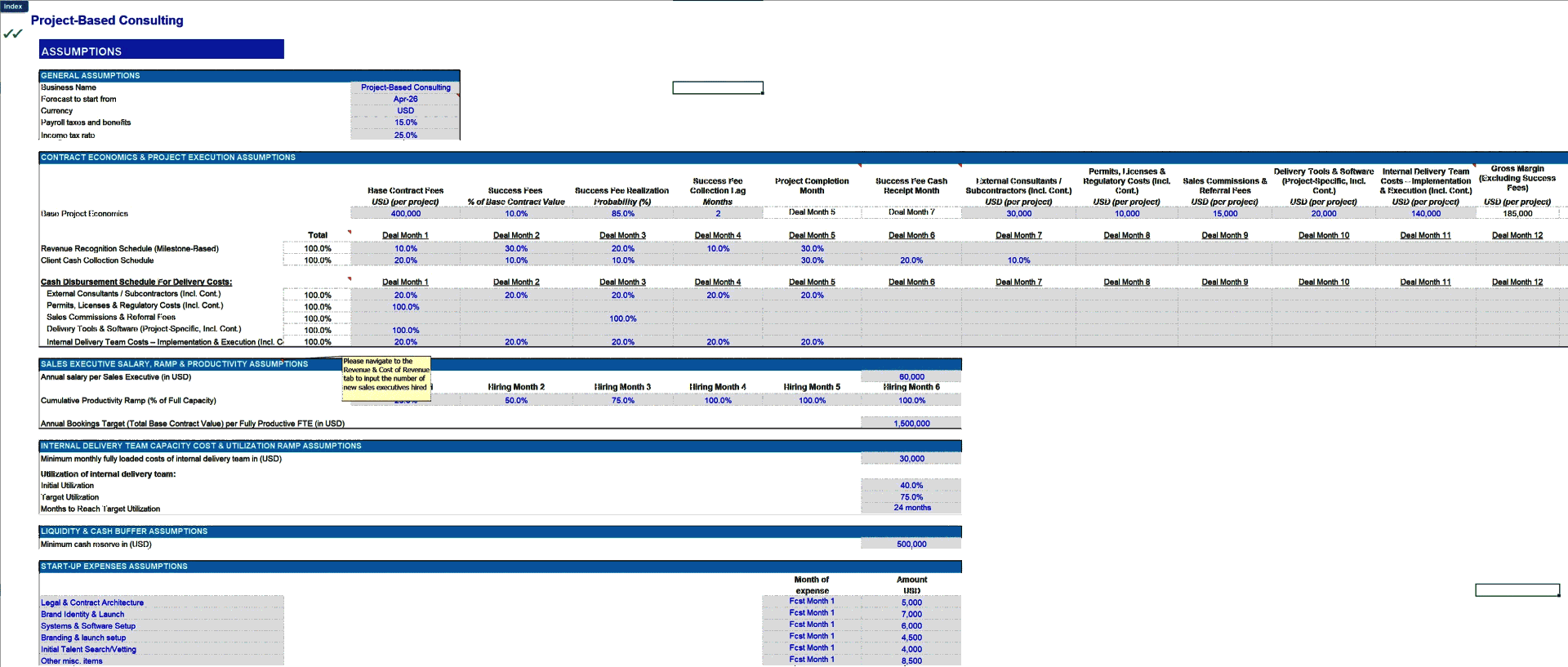 Project-Based Consulting Financial Forecast Model (Excel template (XLSX)) Preview Image
