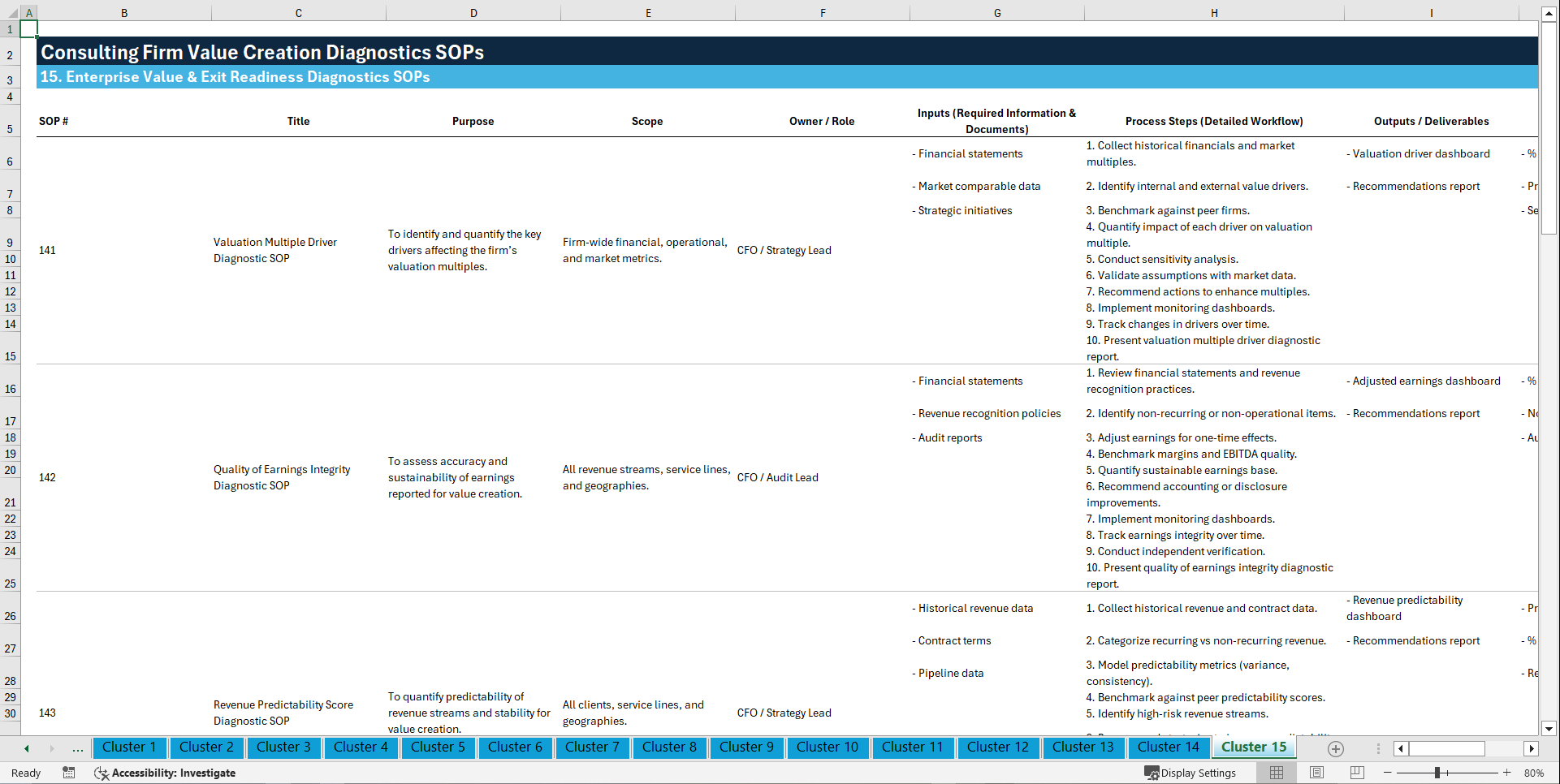100+ Consulting Firm Value Creation Diagnostics SOPs (Excel template (XLSX)) Preview Image