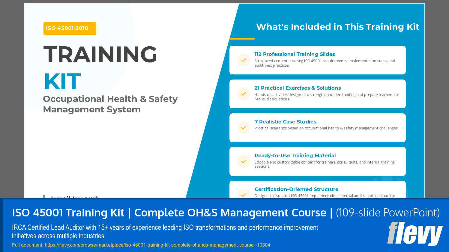 ISO 45001 Training Kit | Complete OH&S Management Course | (109-slide PPT PowerPoint presentation slide deck (PPTX)) Preview Image