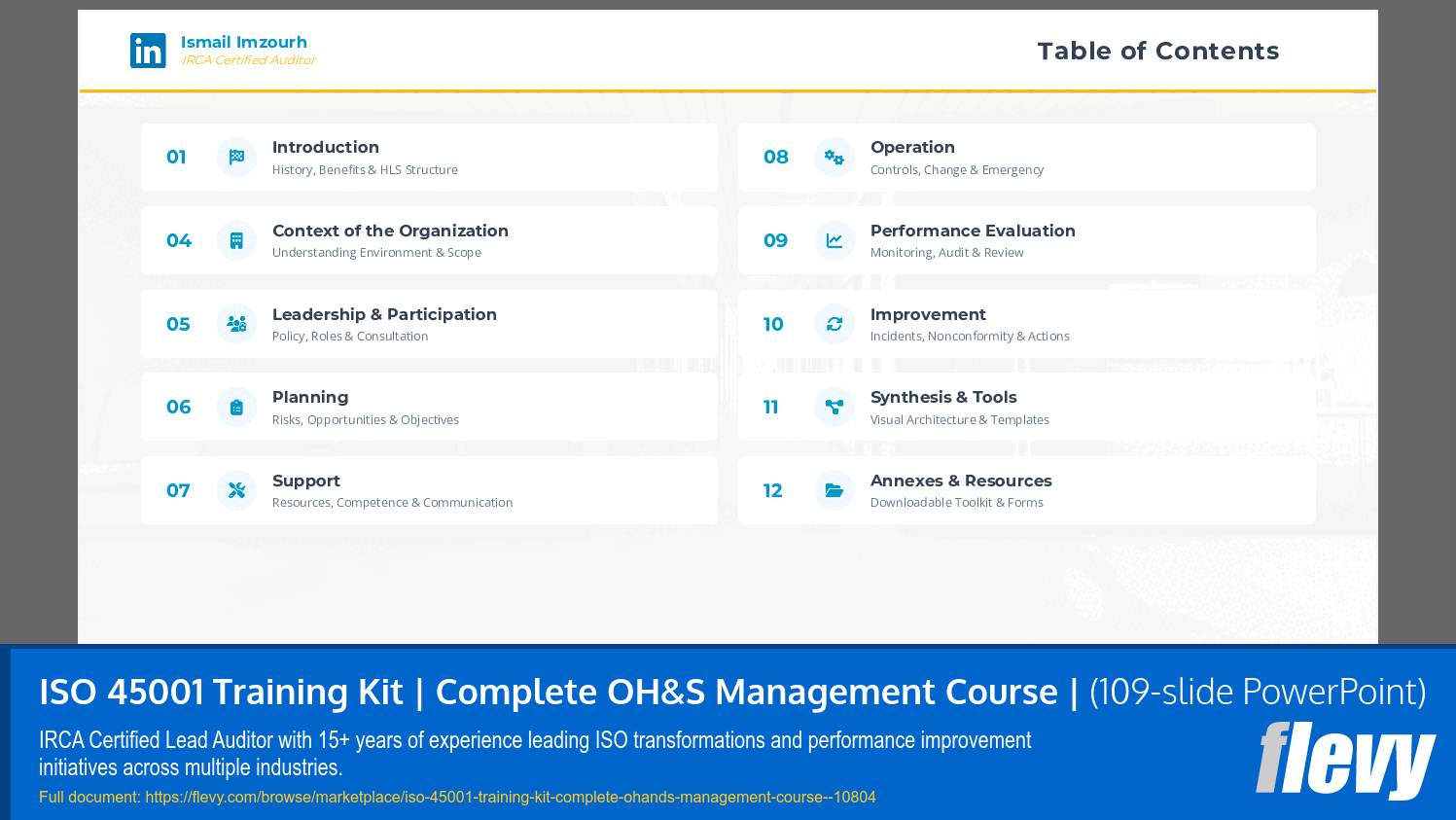 ISO 45001 Training Kit | Complete OH&S Management Course | (109-slide PPT PowerPoint presentation slide deck (PPTX)) Preview Image