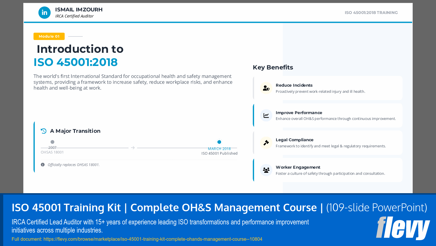 ISO 45001 Training Kit | Complete OH&S Management Course | (109-slide PPT PowerPoint presentation slide deck (PPTX)) Preview Image