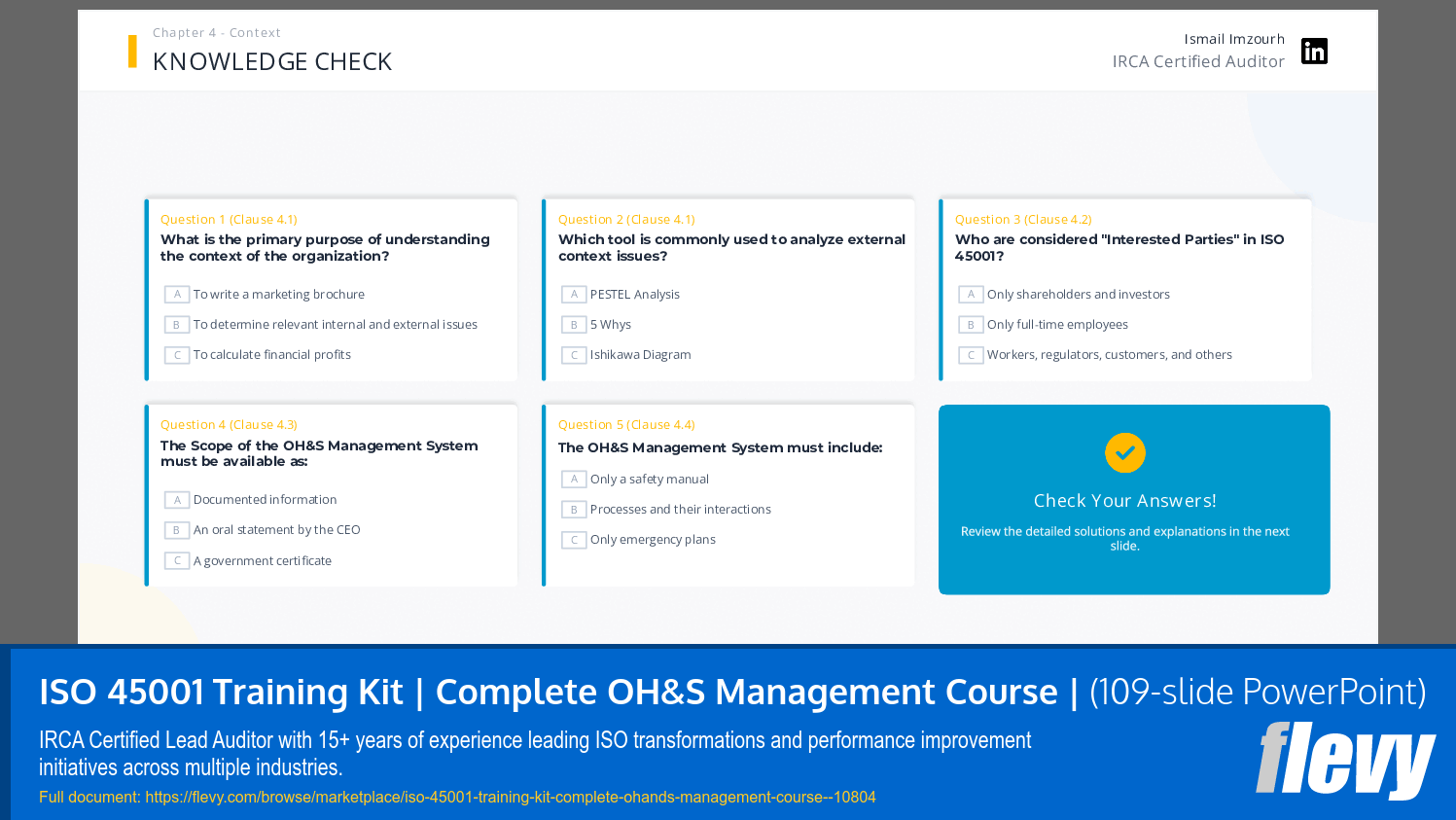 ISO 45001 Training Kit | Complete OH&S Management Course | (109-slide PPT PowerPoint presentation slide deck (PPTX)) Preview Image