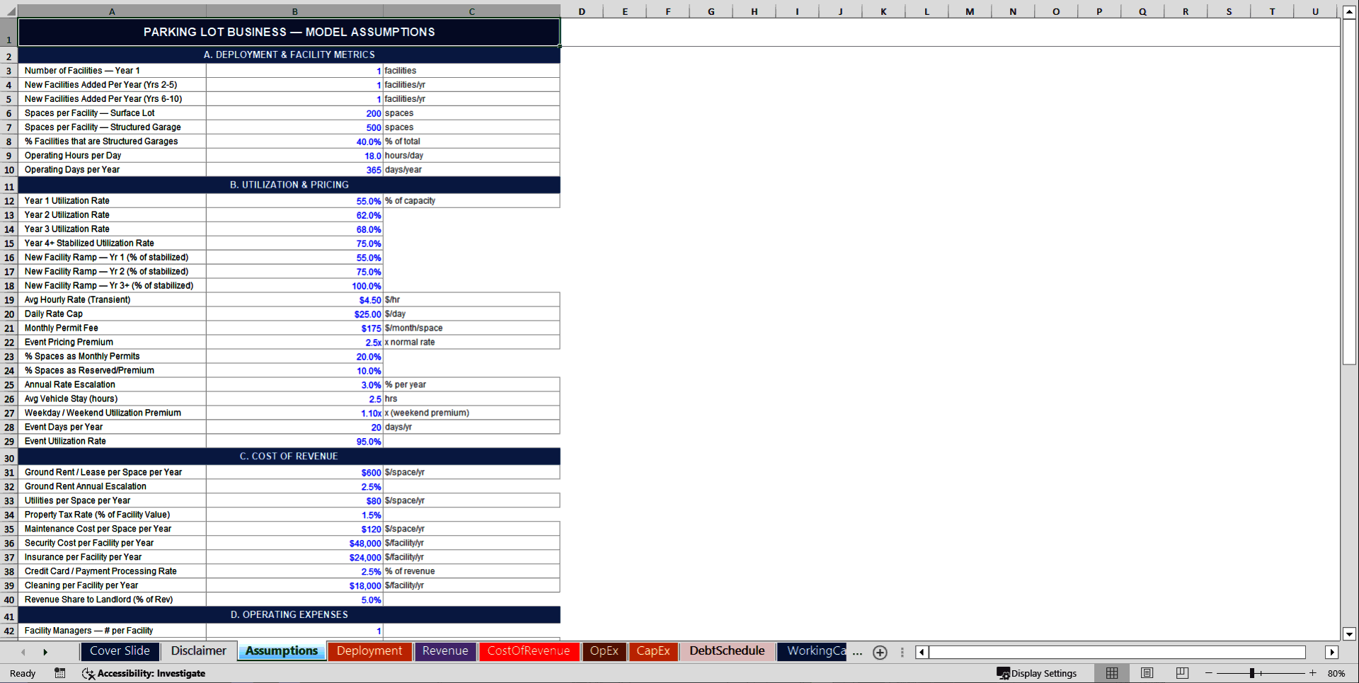Parking Lot 10-Year 3 Statement Financial Model (Excel template (XLSX)) Preview Image