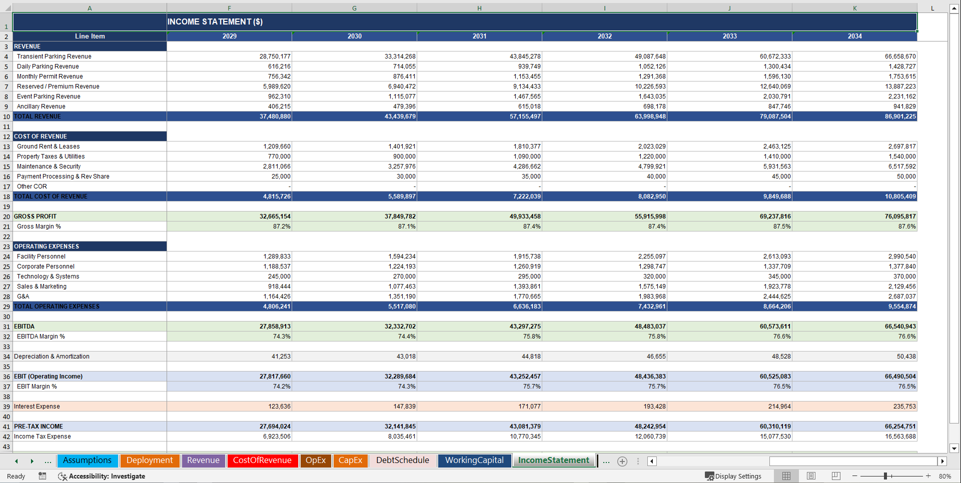 Parking Lot 10-Year 3 Statement Financial Model (Excel template (XLSX)) Preview Image