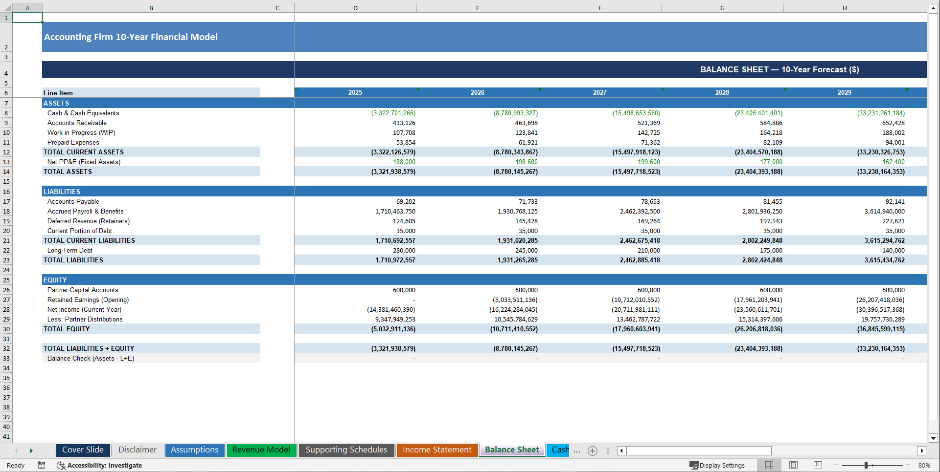 Accounting Firm 10-Year 3 Statement Financial Model (Excel template (XLSX)) Preview Image
