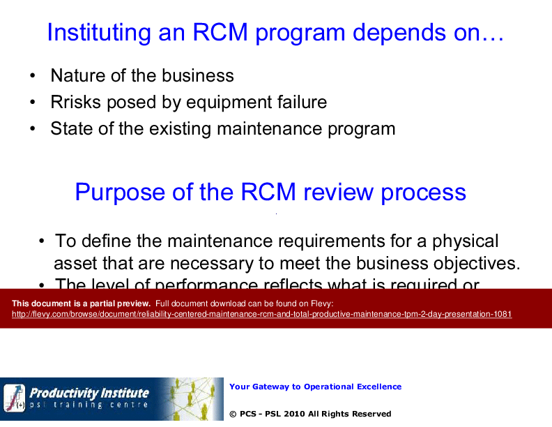 Reliability Centered Maintenance (RCM) and Total Productive Maintenance (TPM) - 2 Day Presentation (208-slide PPT PowerPoint presentation (PPT)) Preview Image