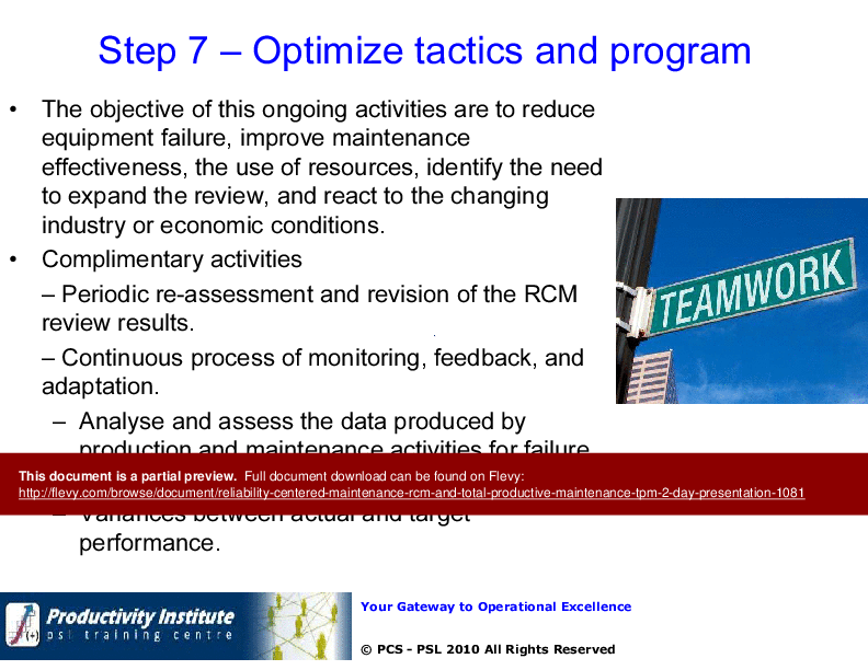 Reliability Centered Maintenance (RCM) and Total Productive Maintenance (TPM) - 2 Day Presentation (208-slide PPT PowerPoint presentation (PPT)) Preview Image