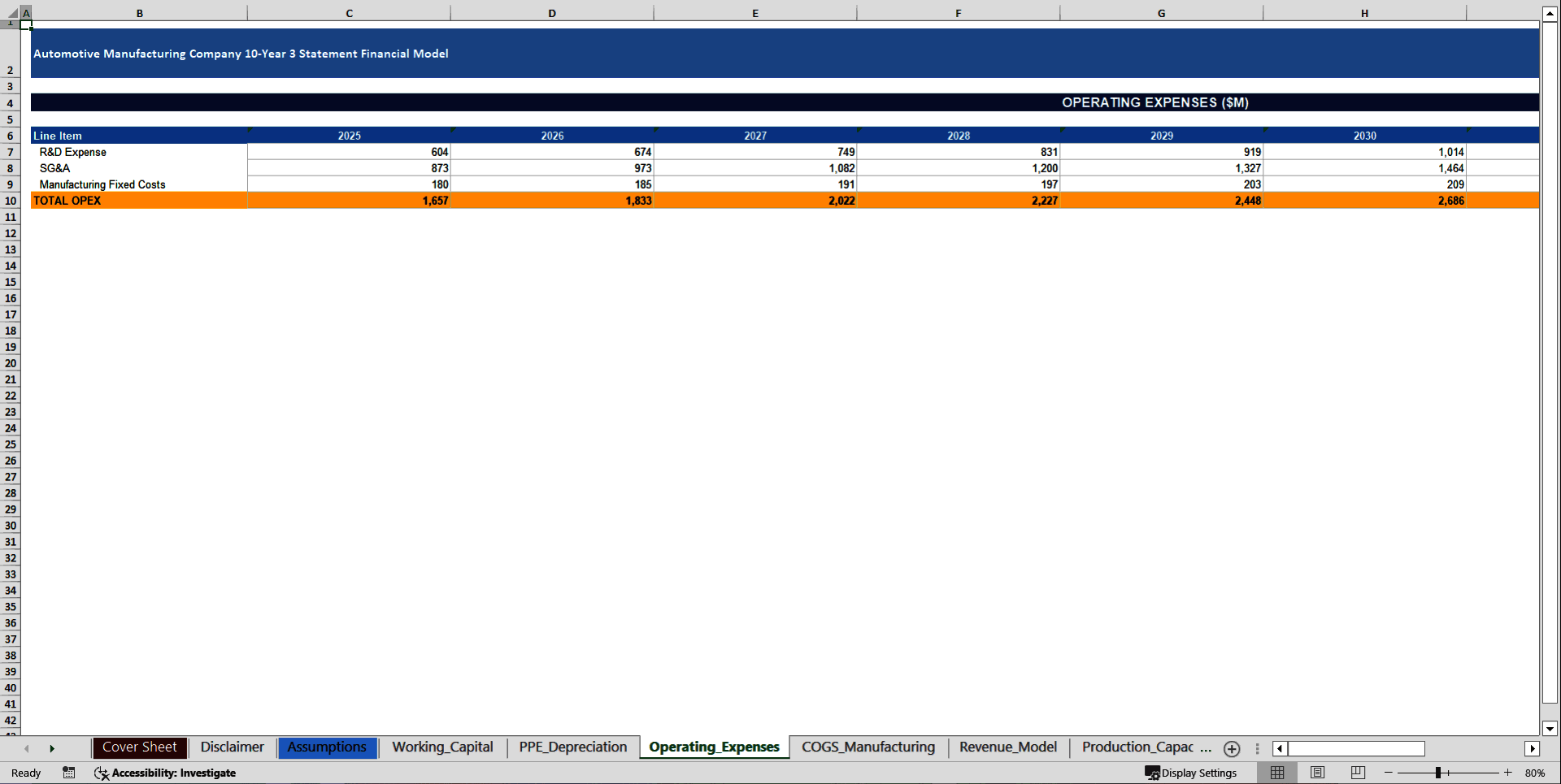Automotive Manufacturer 10-Year 3 Statement Financial Model (Excel template (XLSX)) Preview Image