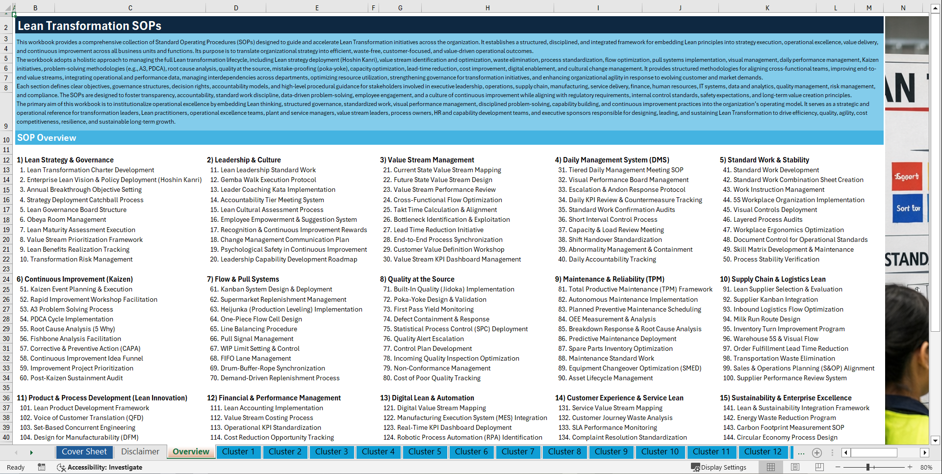 100+ Lean Transformation SOPs (Excel template (XLSX)) Preview Image