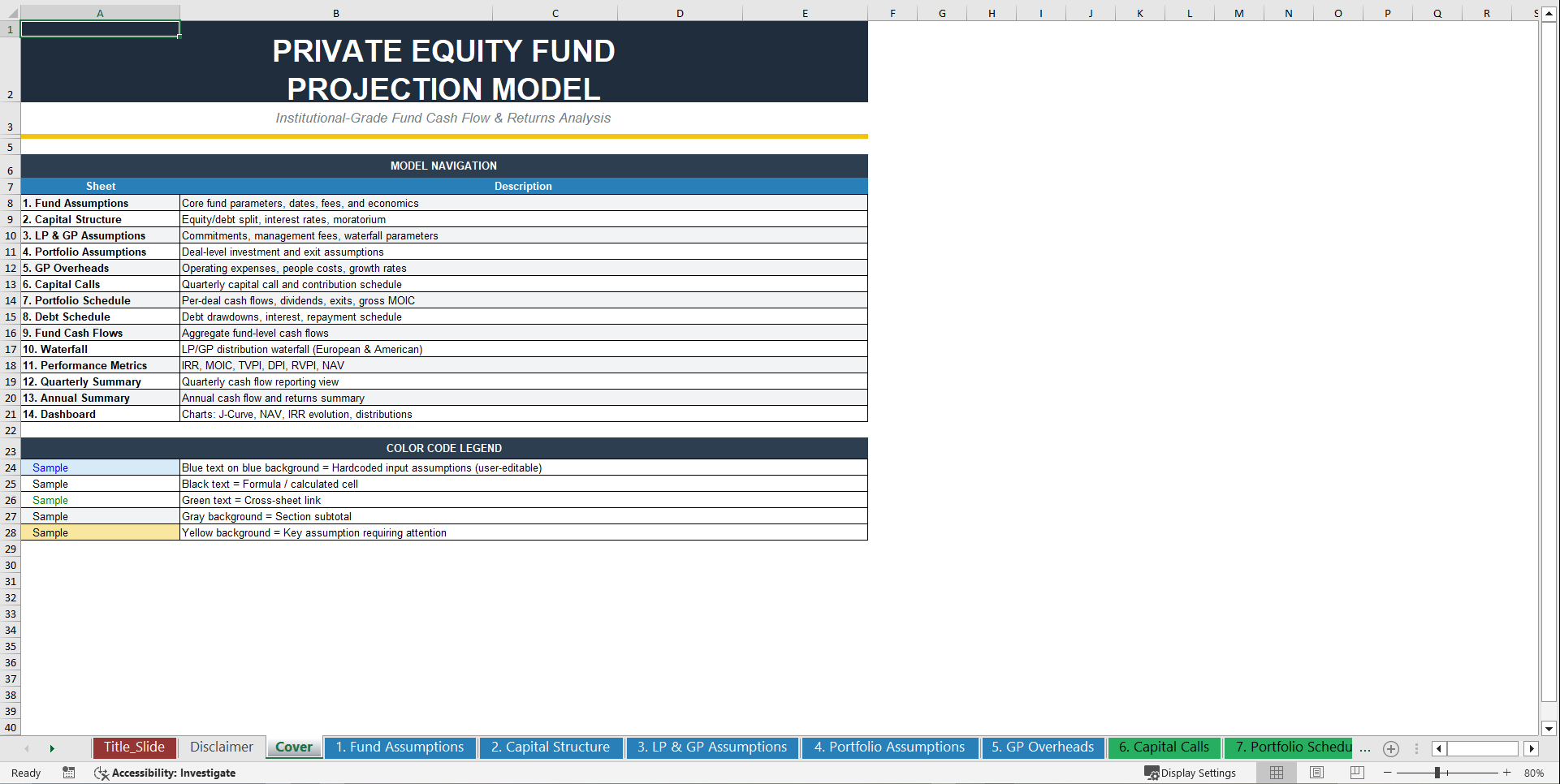 Private Equity Fund Projection Model (10-Year Forecast) (Excel template (XLSX)) Preview Image