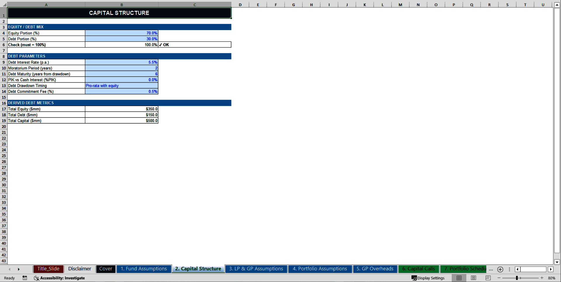 Private Equity Fund Projection Model (10-Year Forecast) (Excel template (XLSX)) Preview Image