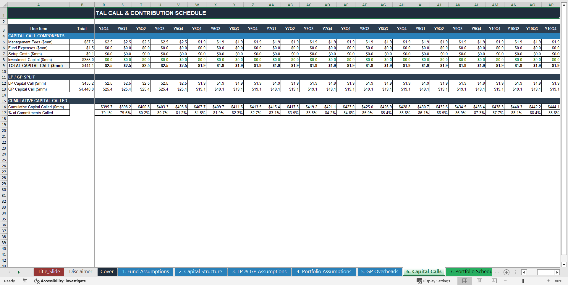 Private Equity Fund Projection Model (10-Year Forecast) (Excel template (XLSX)) Preview Image