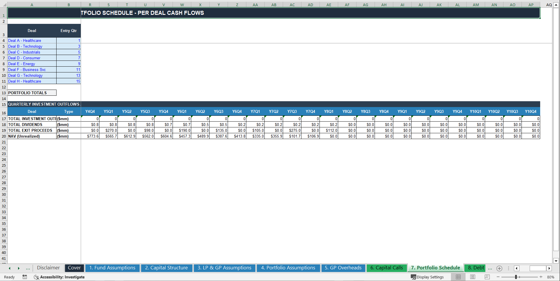 Private Equity Fund Projection Model (10-Year Forecast) (Excel template (XLSX)) Preview Image