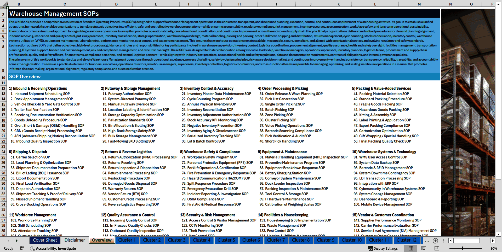 100+ Warehouse Management SOPs (Excel template (XLSX)) Preview Image