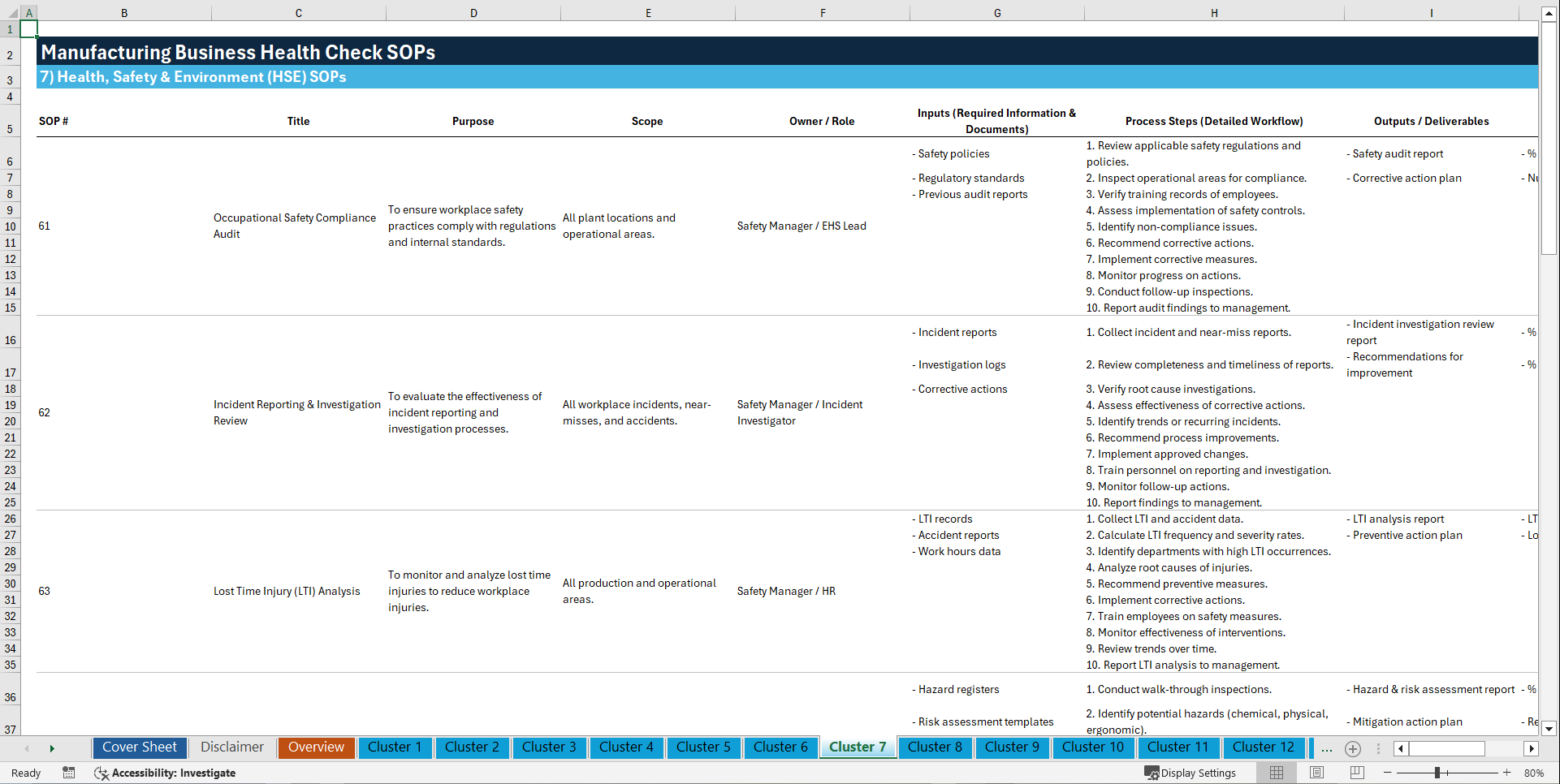 100+ Manufacturing Business Health Check SOPs (Excel template (XLSX)) Preview Image