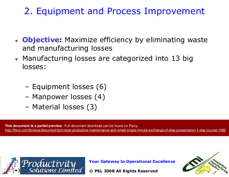 TPM - Total Productive Maintenance & SMED - Single Minute Exchange of Dies Presentation 1 day course (103-slide PPT PowerPoint presentation (PPT)) Preview Image