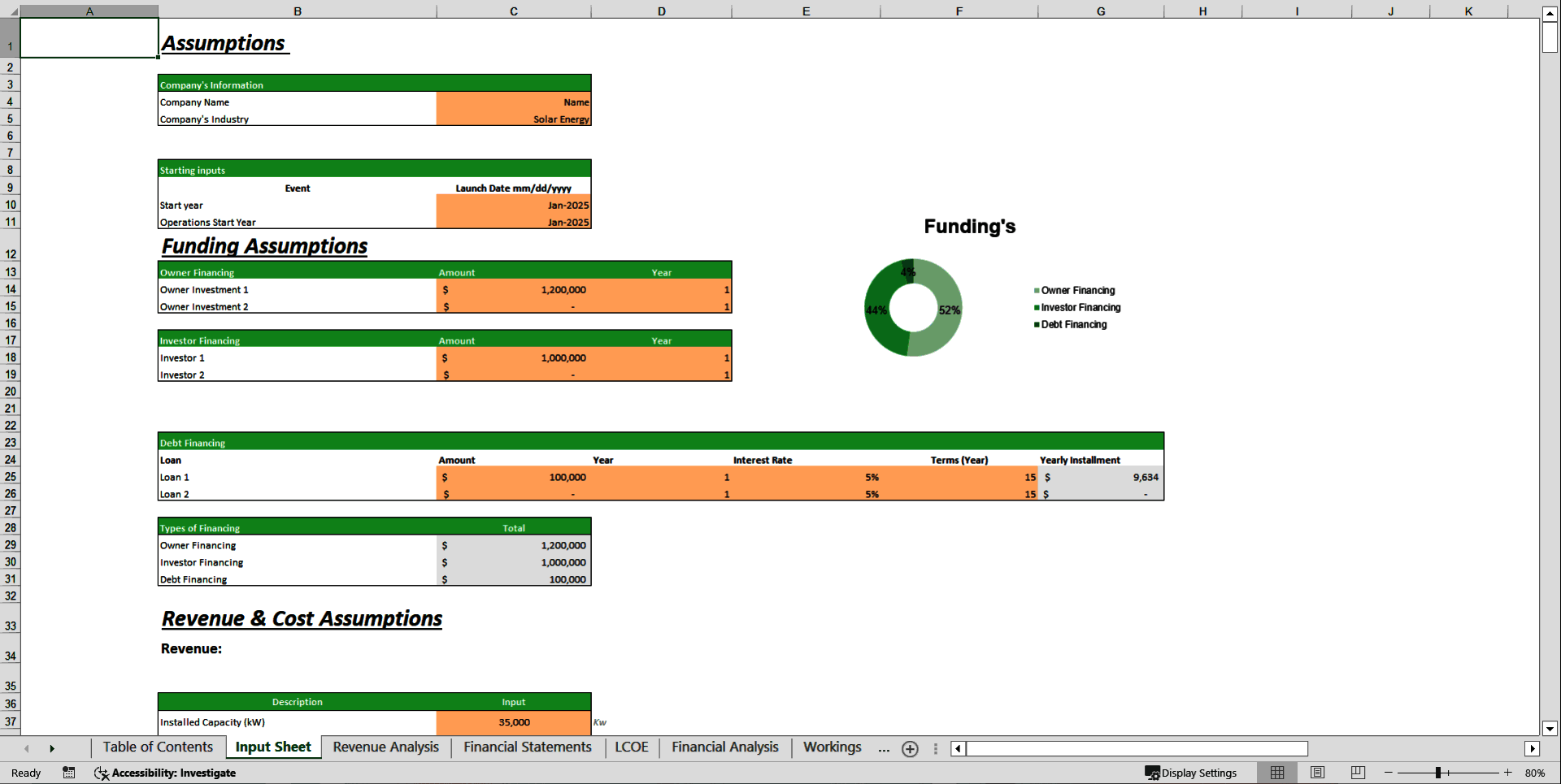 Solar Energy Financial Model Template (Excel template (XLSX)) Preview Image
