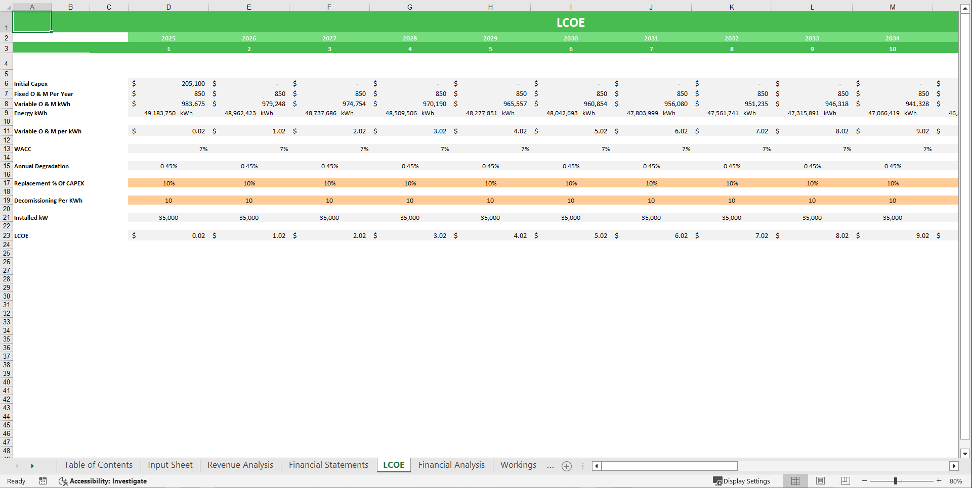 Solar Energy Financial Model Template (Excel template (XLSX)) Preview Image
