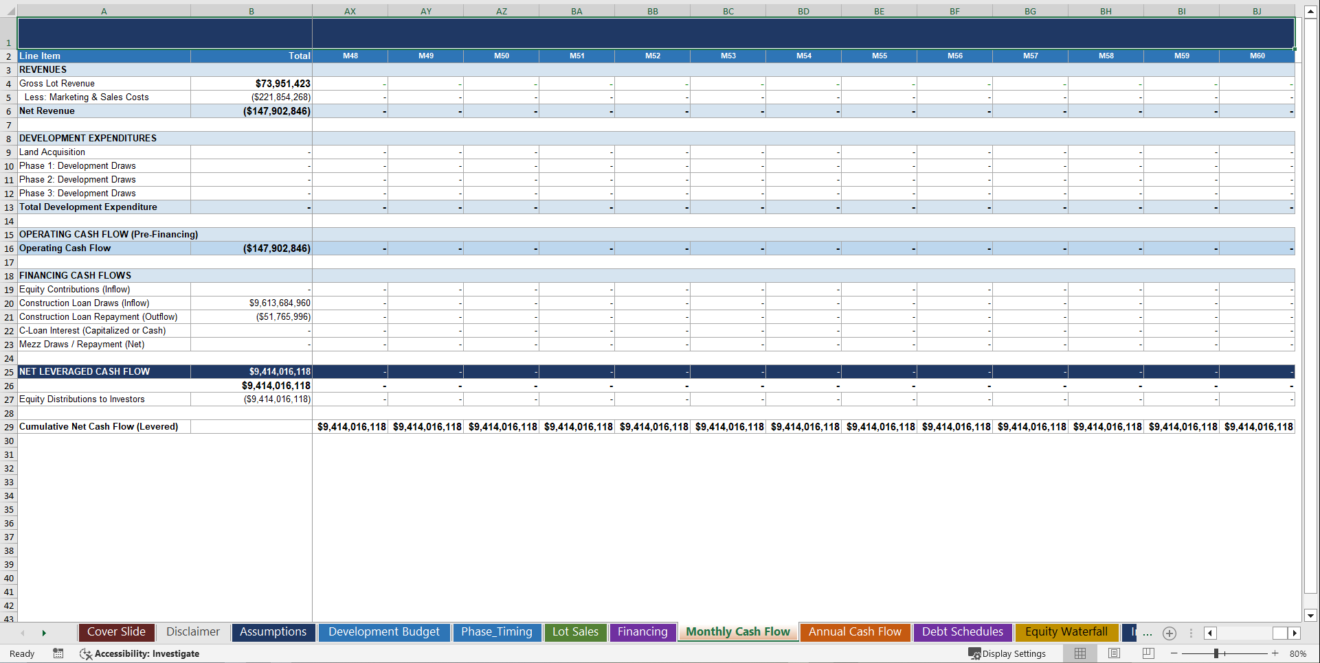 Real Estate - Multiphase Land Development Financial Model (Excel template (XLSX)) Preview Image