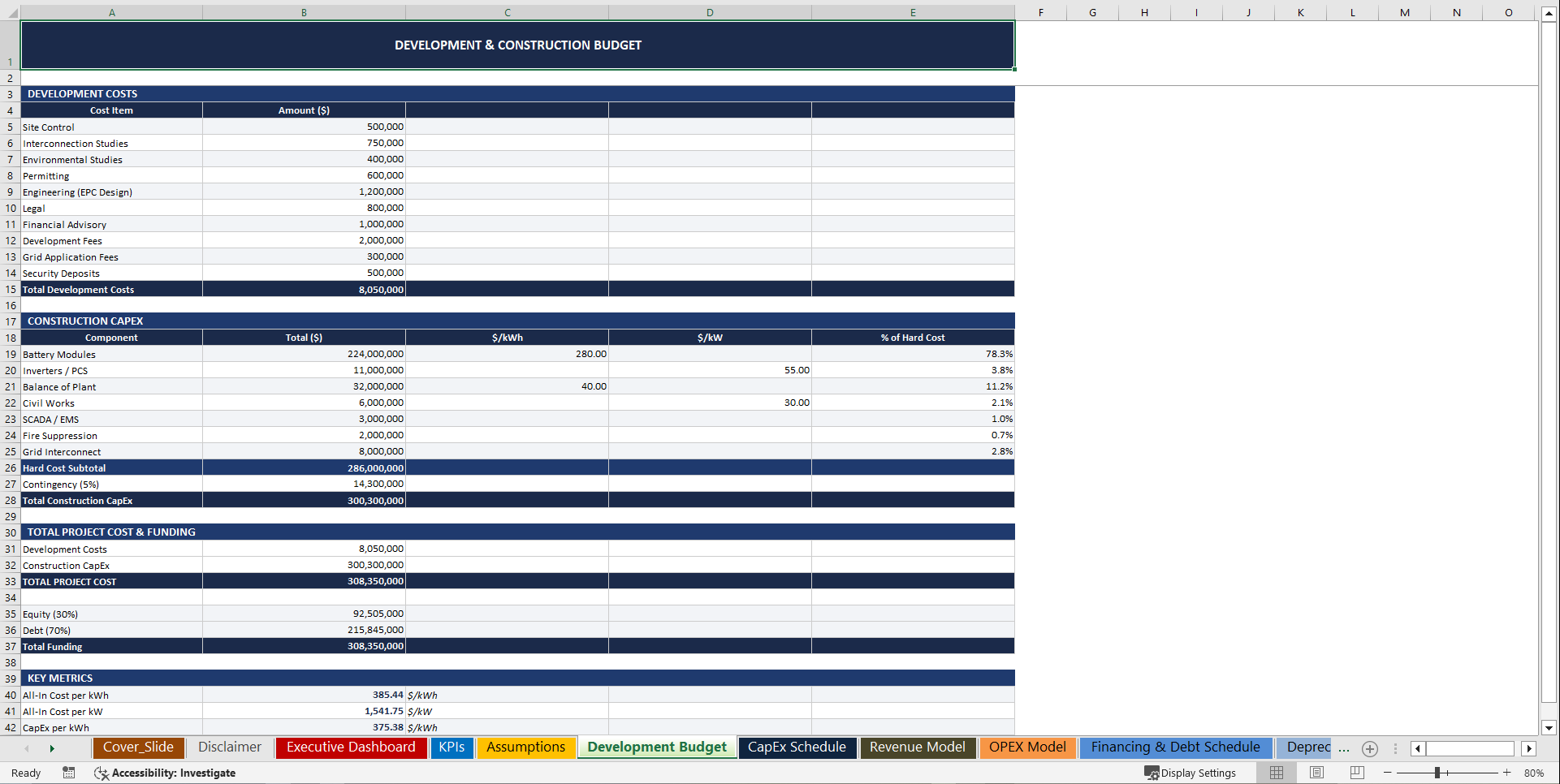 Battery Energy Storage System (BESS) 10-Year Financial Model (Excel template (XLSX)) Preview Image