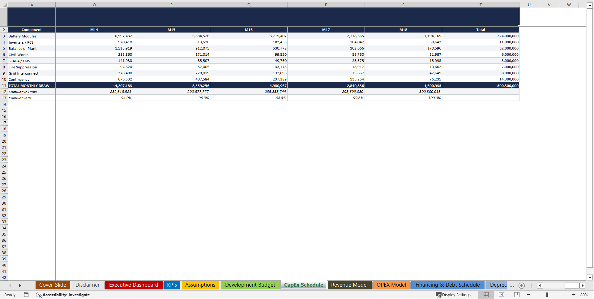 Battery Energy Storage System (BESS) 10-Year Financial Model (Excel template (XLSX)) Preview Image