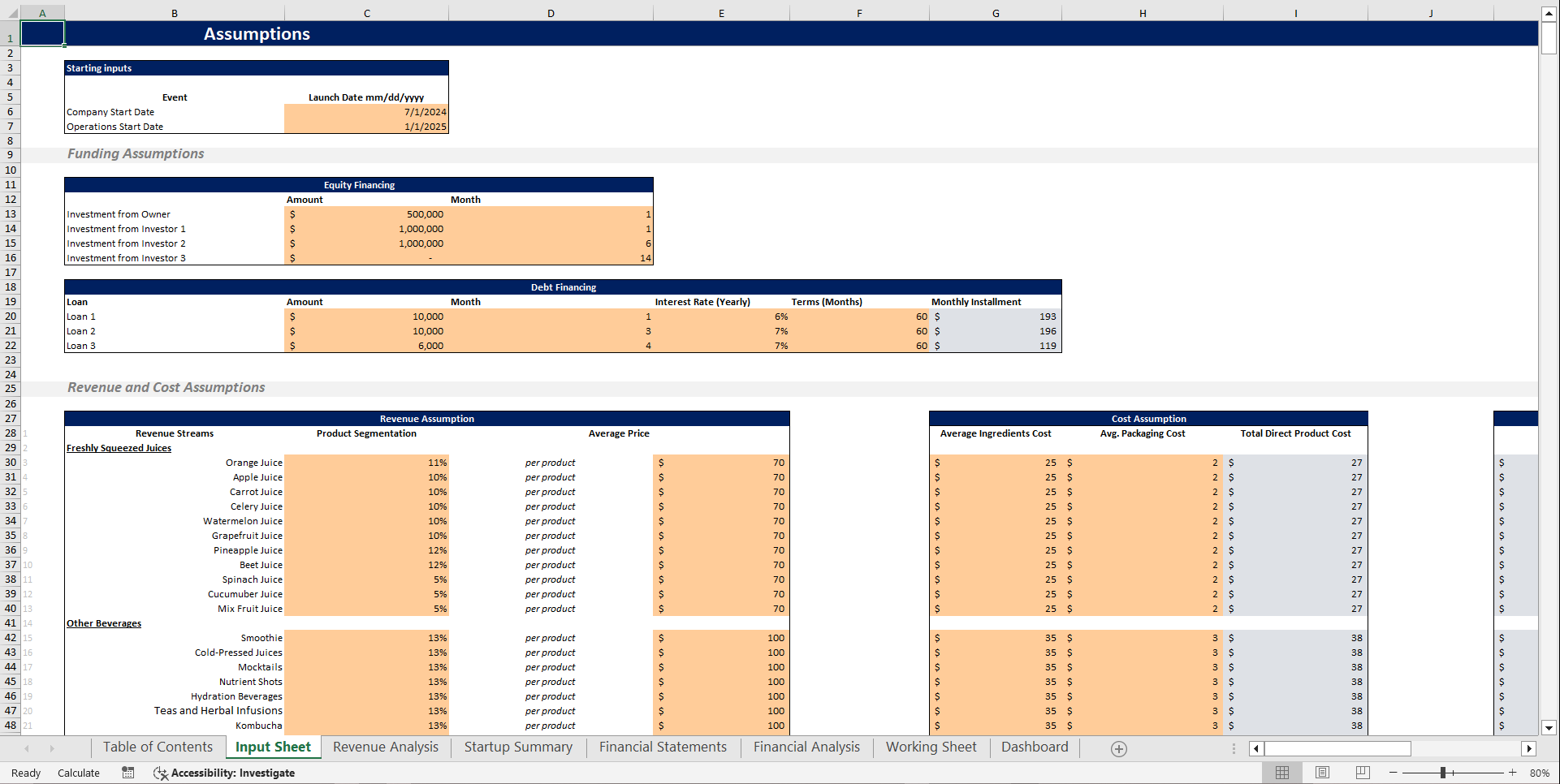 Juice Bar Financial Model Template (Excel template (XLSX)) Preview Image