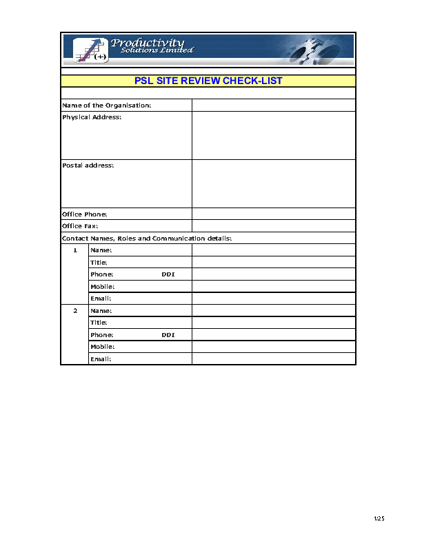 Site Review Checklist (Excel template (XLS)) Preview Image