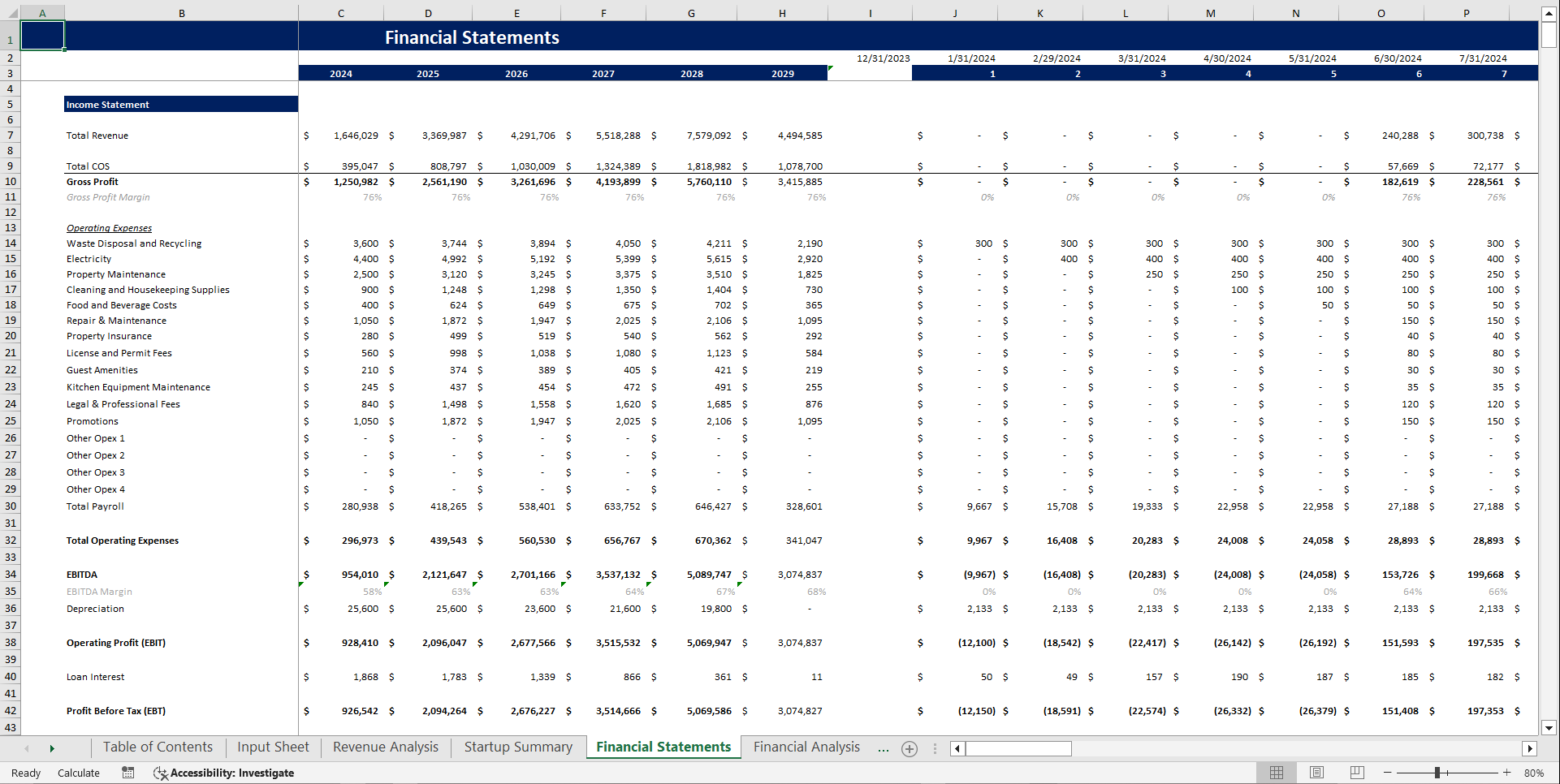 Hotel and Resort Financial Model Template (Excel template (XLSX)) Preview Image