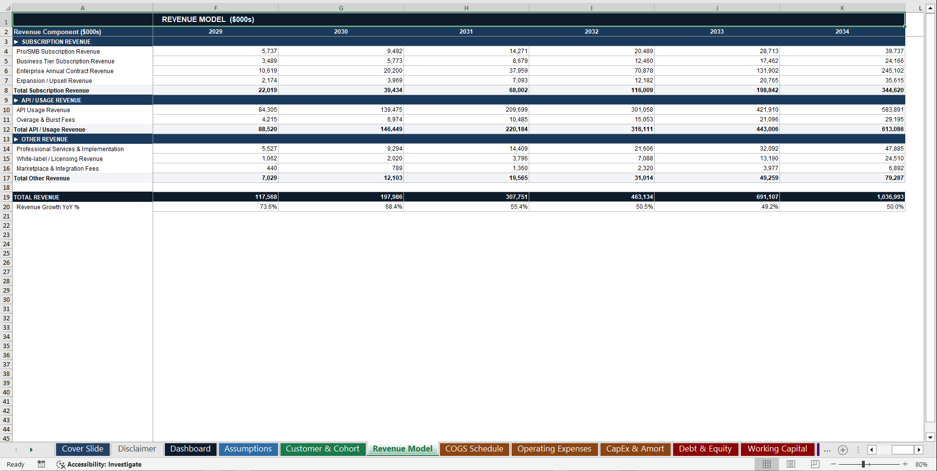 AI SaaS Startup 10-Year 3 Statement Financial Model (Excel template (XLSX)) Preview Image