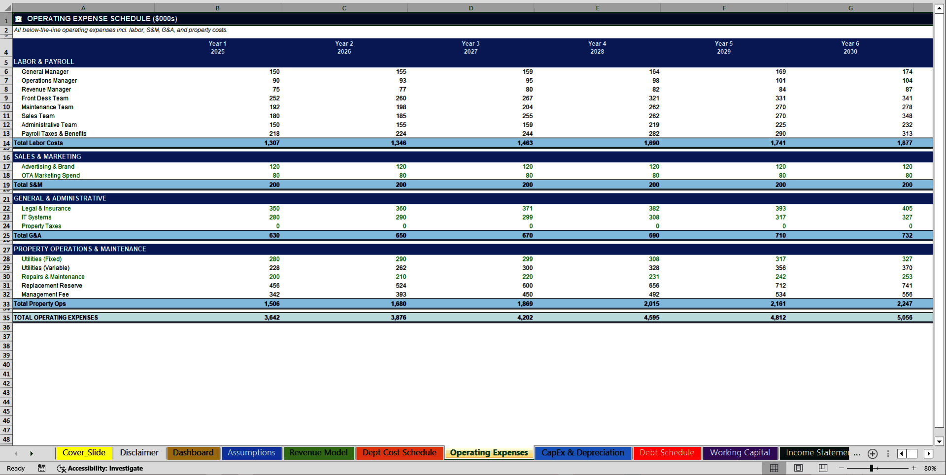 Hotel 10-Year 3 Statement Financial Model (Excel template (XLSX)) Preview Image