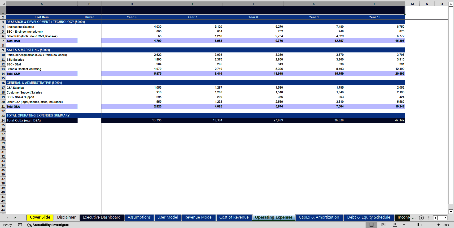 Mobile App Startup 10-Year 3 Statement Financial Model (Excel template (XLSX)) Preview Image