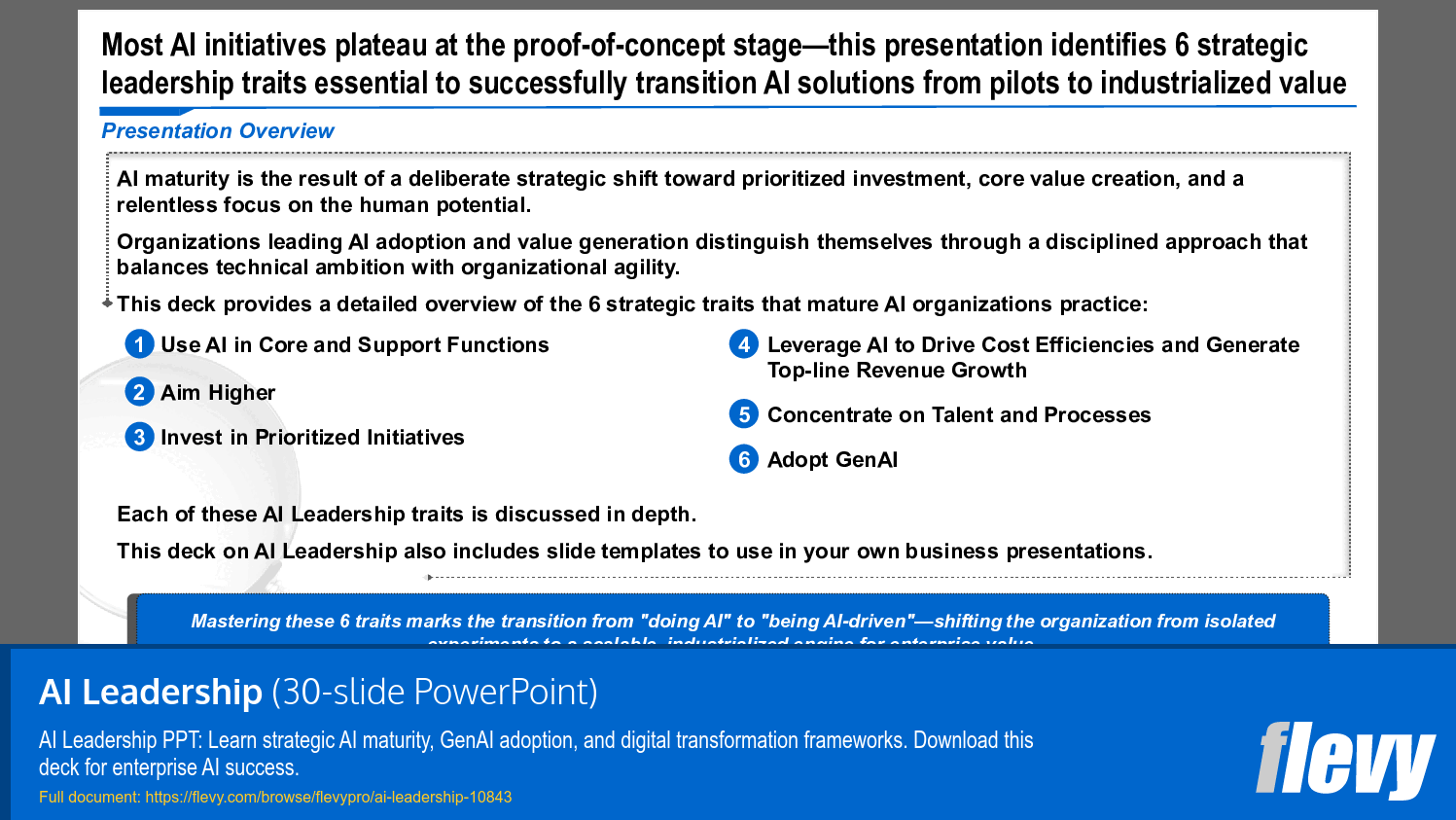 AI Leadership (30-slide PPT PowerPoint presentation slide deck (PPTX)) Preview Image