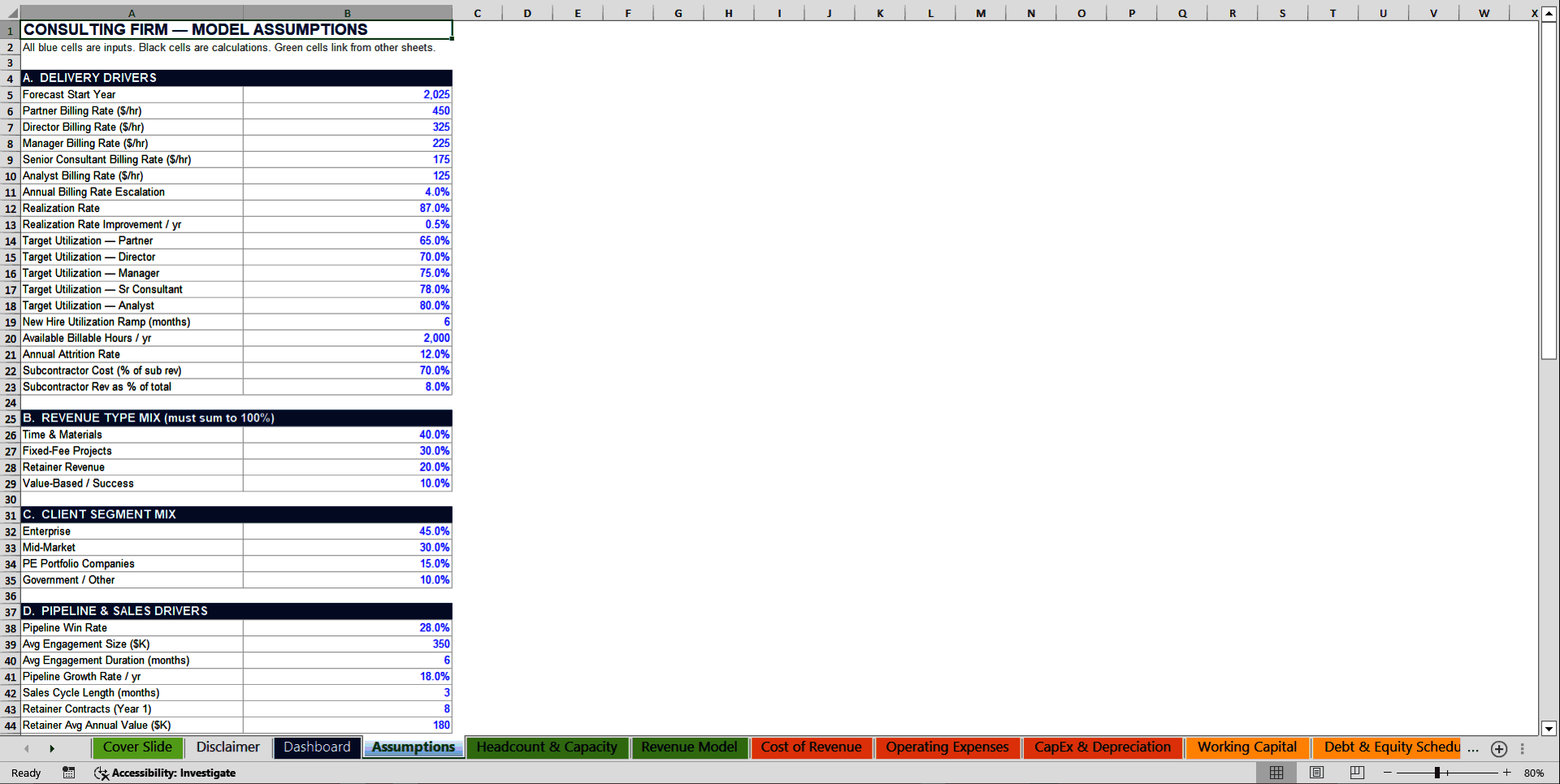 Consulting Project-Based Engagement Financial Model (Excel template (XLSX)) Preview Image