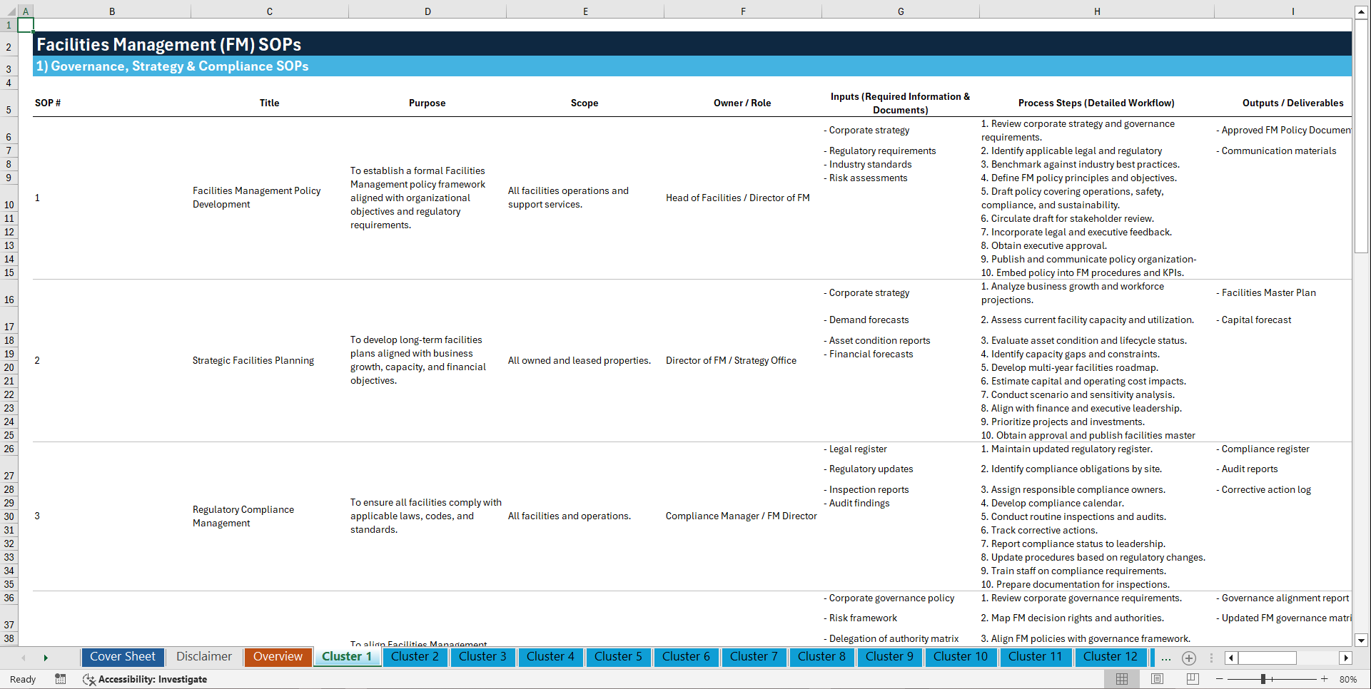 100+ Facilities Management SOPs (Excel template (XLSX)) Preview Image