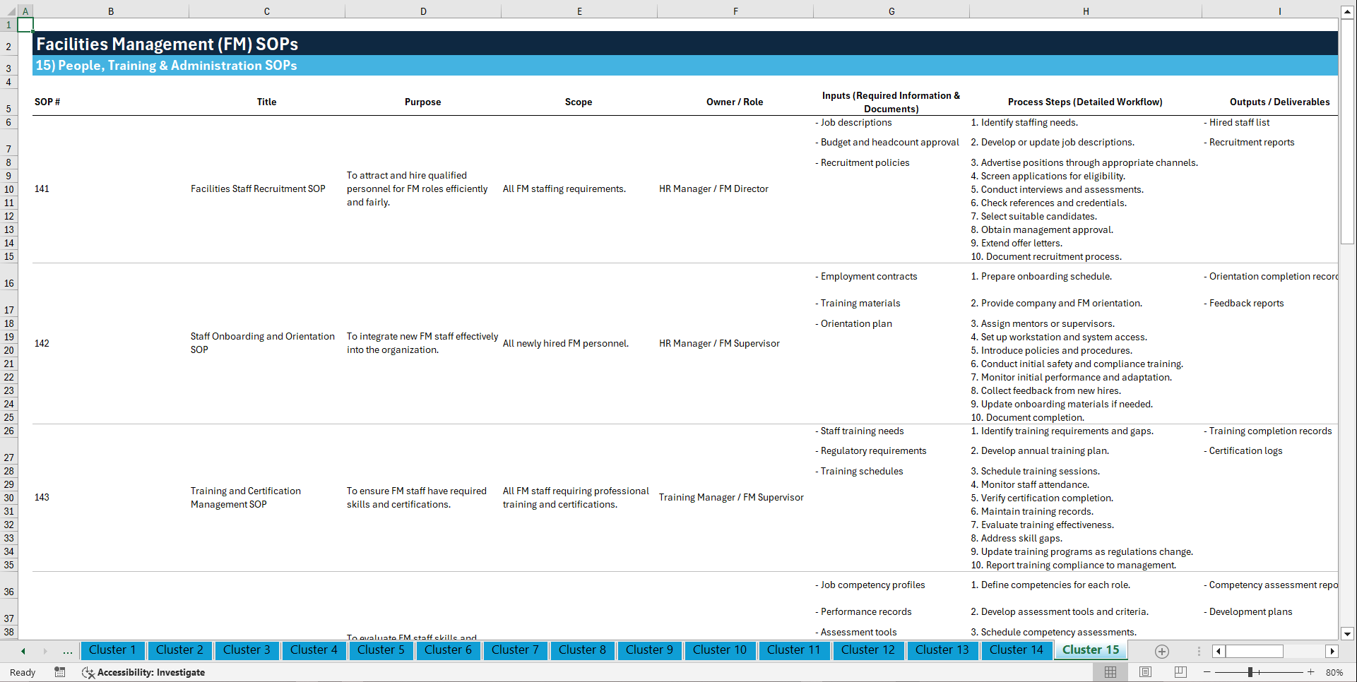 100+ Facilities Management SOPs (Excel template (XLSX)) Preview Image