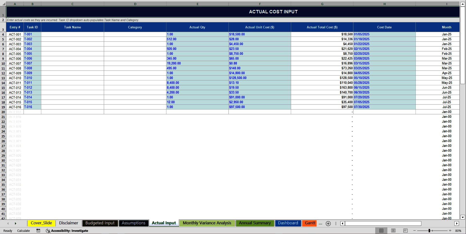 Construction Project Cost Tracking Model (Excel template (XLSX)) Preview Image