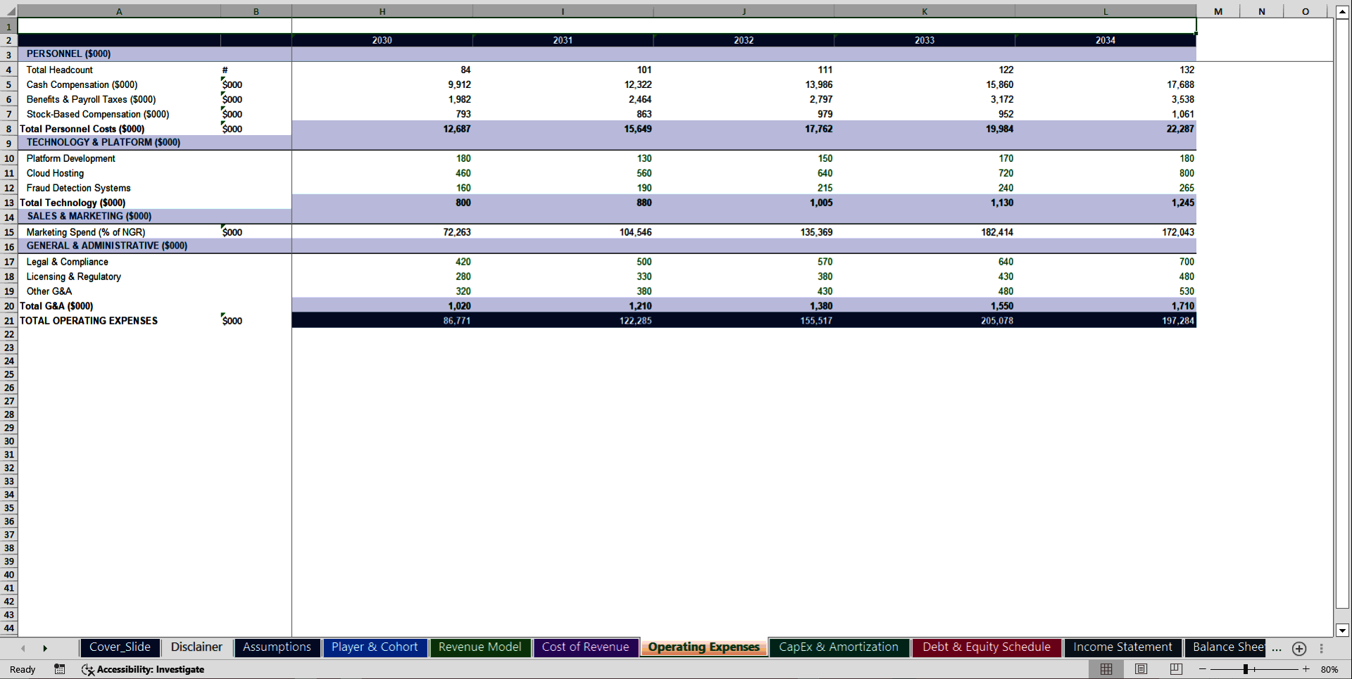 iGaming Business 10-Year 3 Statement Financial Model (Excel template (XLSX)) Preview Image