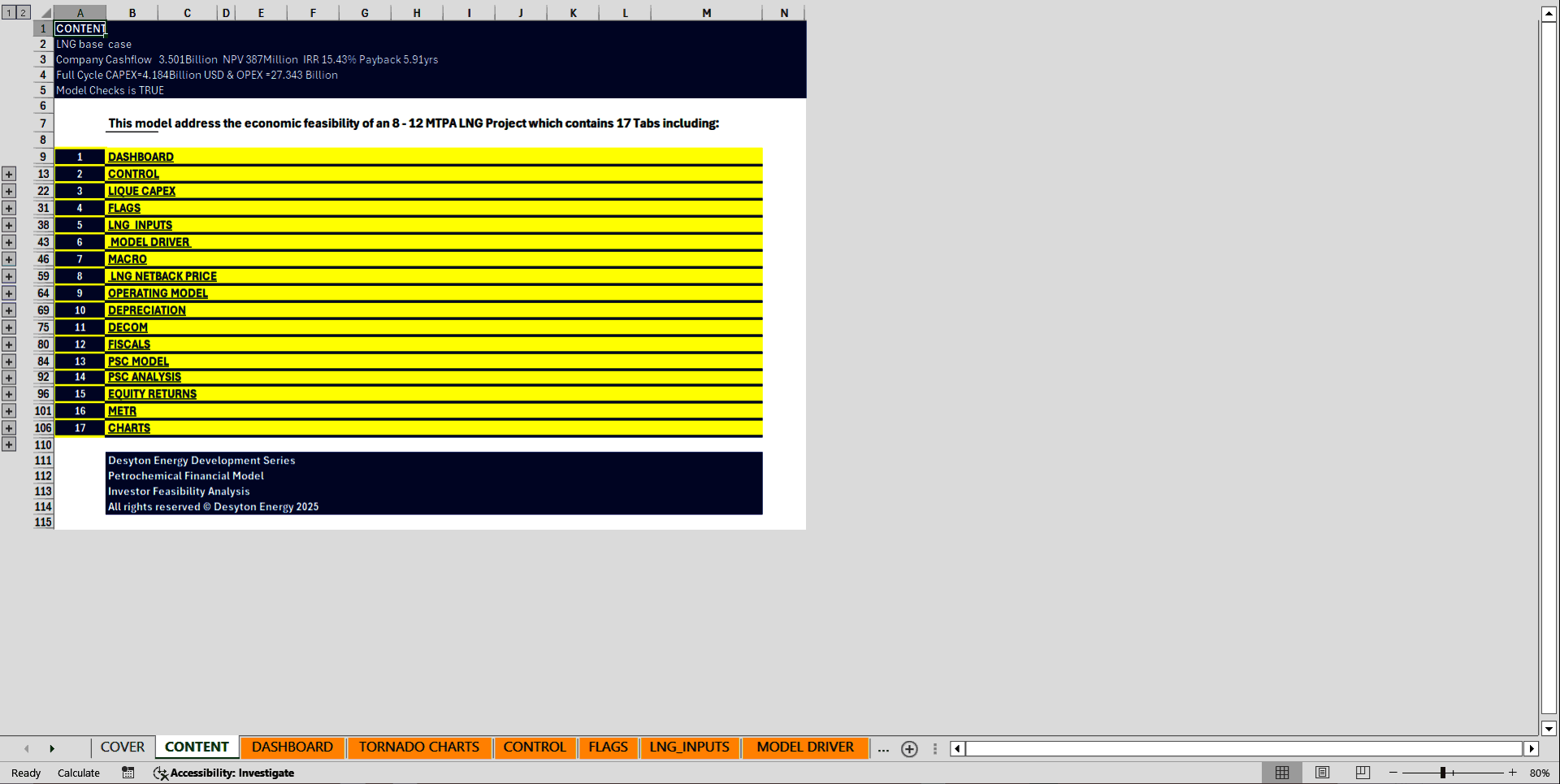 8-10 MTPA Liquefied Natural Gas (LNG) Financial Model (Excel template (XLSX)) Preview Image
