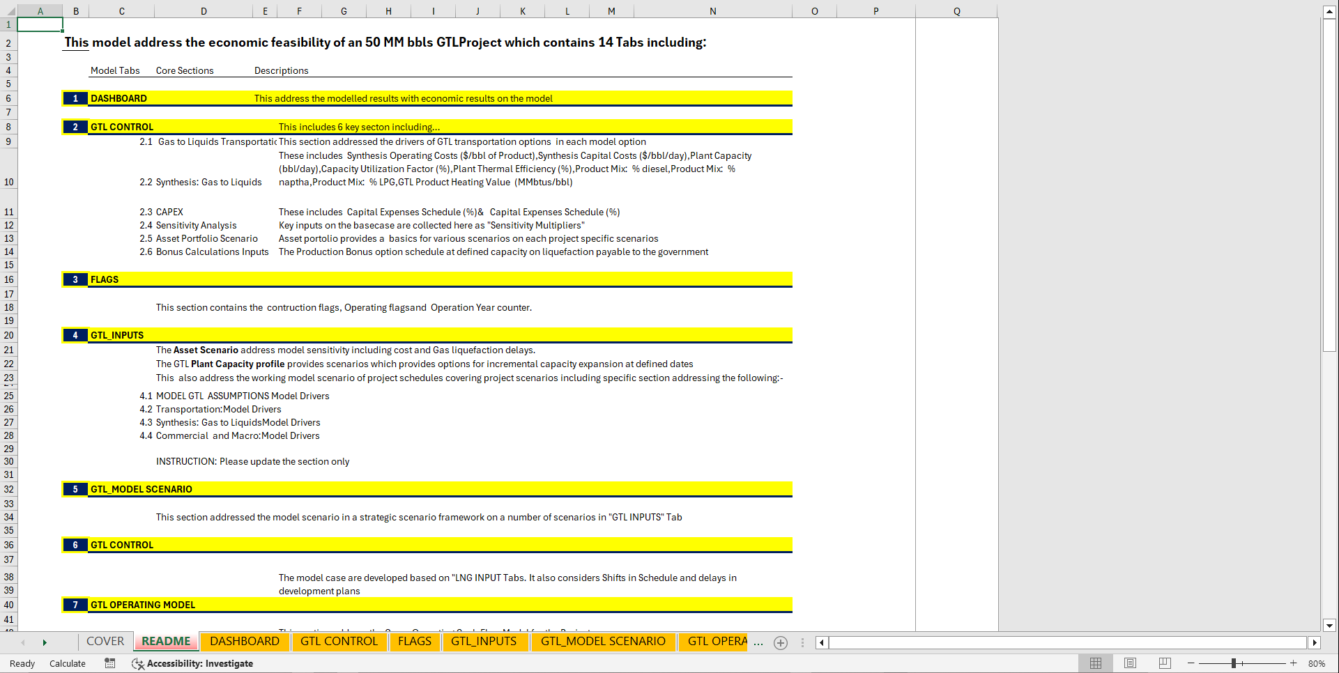 50,000 BBls/Day Gas to Liquid (GTL) Economic Model (Excel template (XLSX)) Preview Image