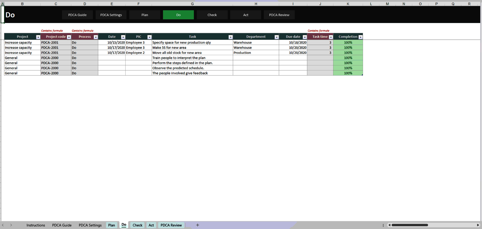 PDCA (Plan-Do-Check-Act) Excel Template (Excel template (XLSX)) Preview Image