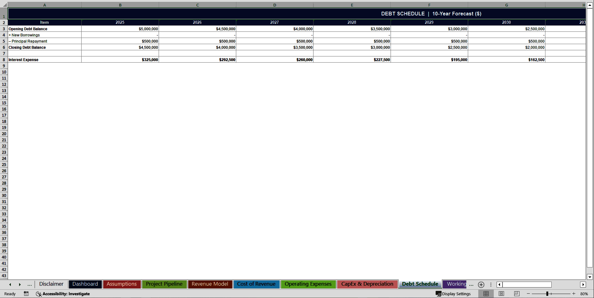 Construction Company 10-Year 3 Statement Financial Model (Excel template (XLSX)) Preview Image