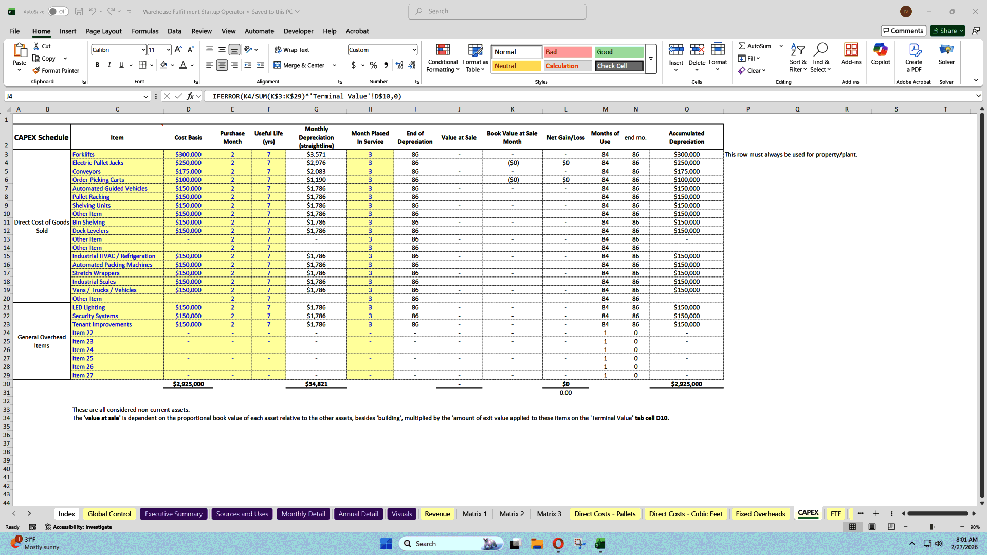 Warehouse Fulfillment Center - Unit Economics Modeling (Excel template (XLSX)) Preview Image