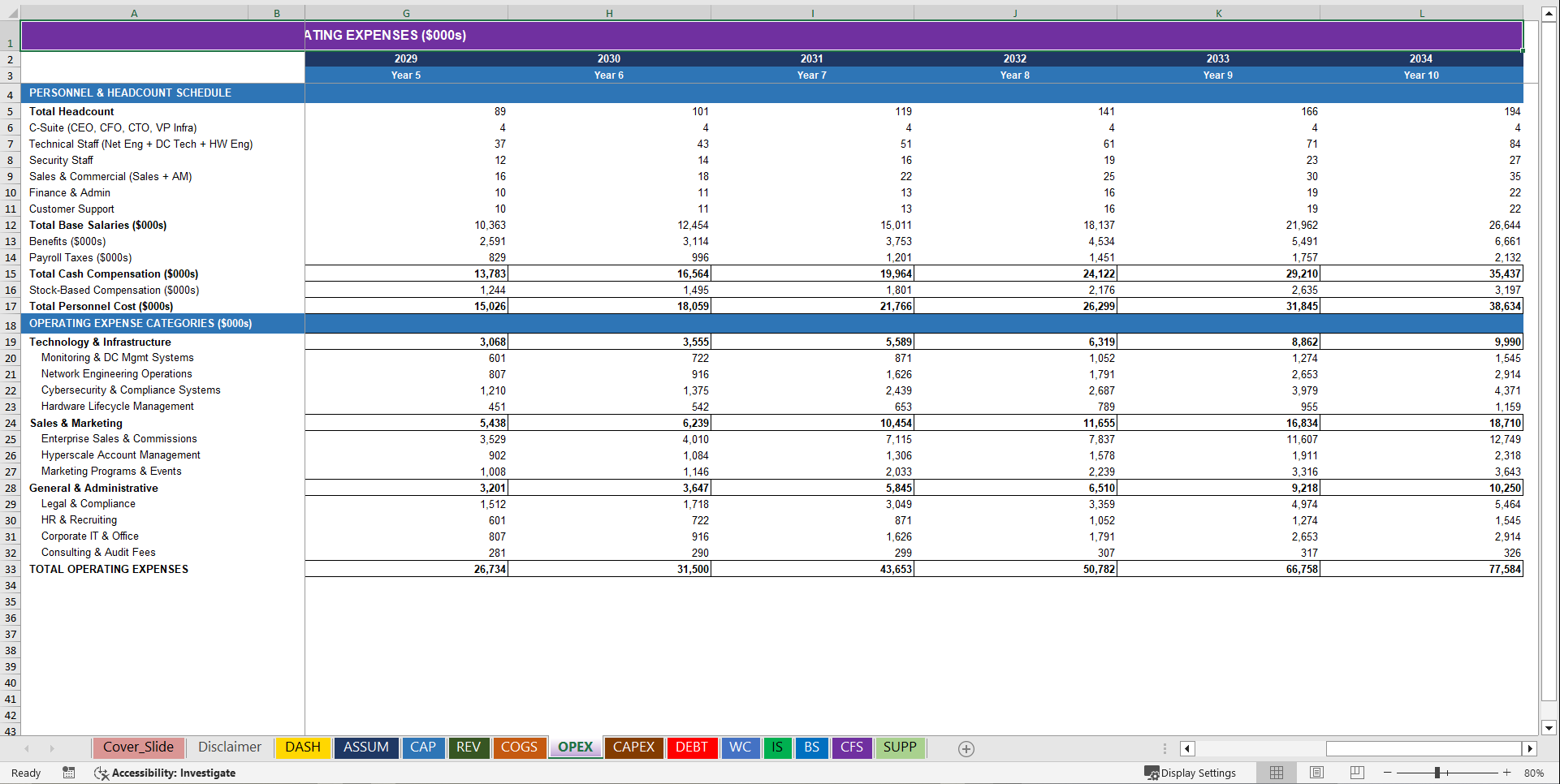 Data Center Operator 10-Year 3 Statement Financial Model (Excel template (XLSX)) Preview Image